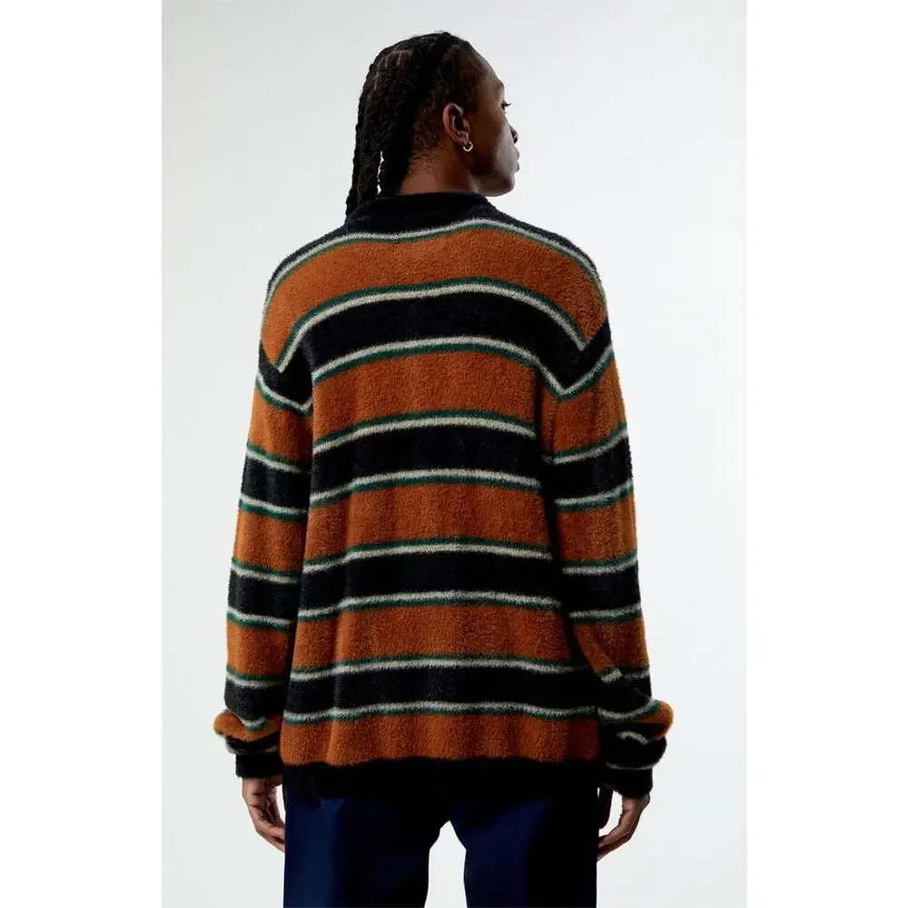 PACSUN Men's Brown Stripe Button Up Sweater Size S